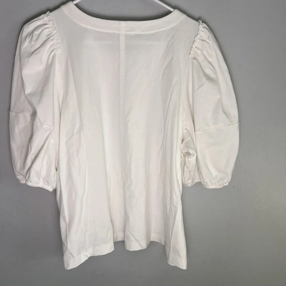 Madewell Top Womens Puff-Sleeve Tee Short Basic Everyday Staple White Sz XL BOHO
